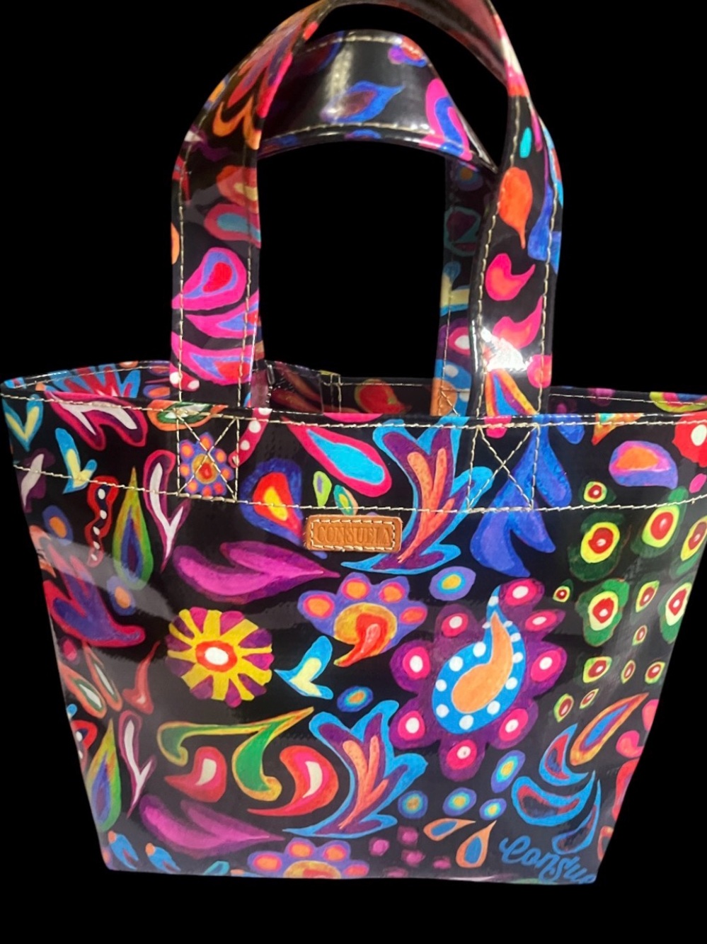 Multicolor Floral Tote Bag - Black Background consuela